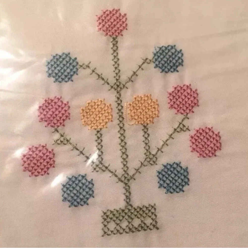 IKEA Alvine Spira White Pillowcase with Pink Blue Yellow Embroidery 26X26 Square